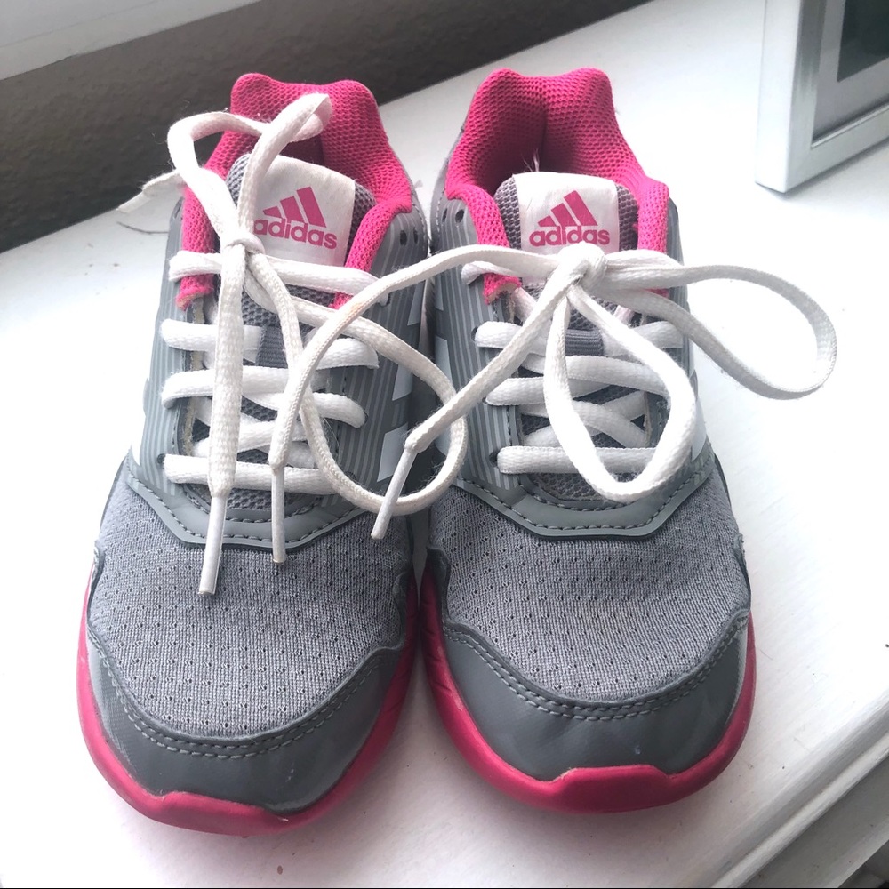 Hot pink and grey Adidas tennis shoes sz 12 girls